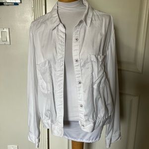 Anthropology white button down with banded bottom